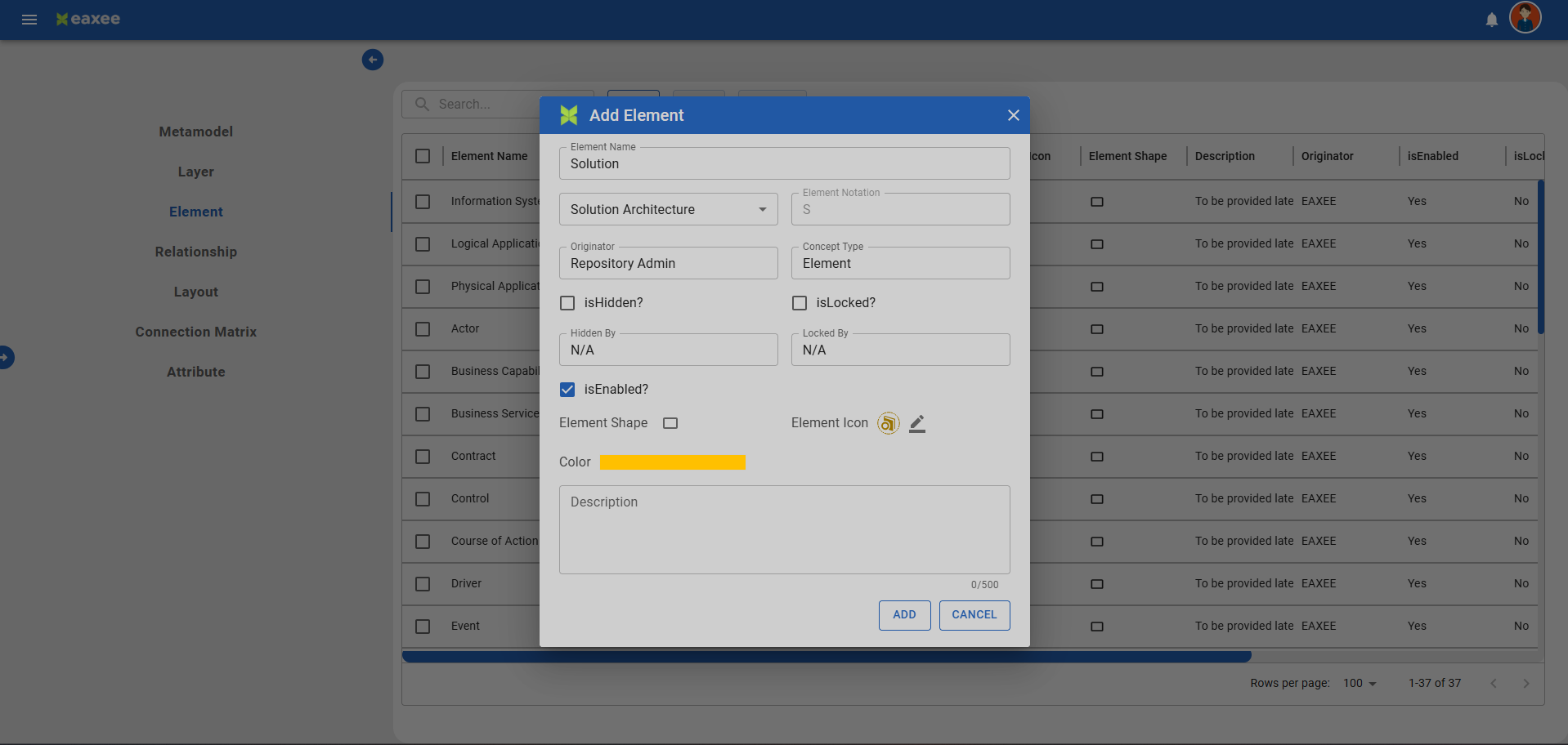 Meta Modeler Schema Builder interface
